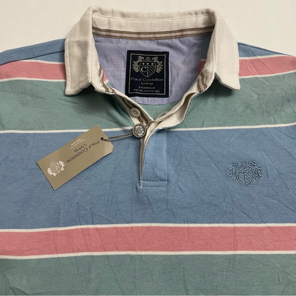 NWT Paul Costelloe Heritage Rugby Shirt Cotton Striped Preppy Polo Men’s Medium